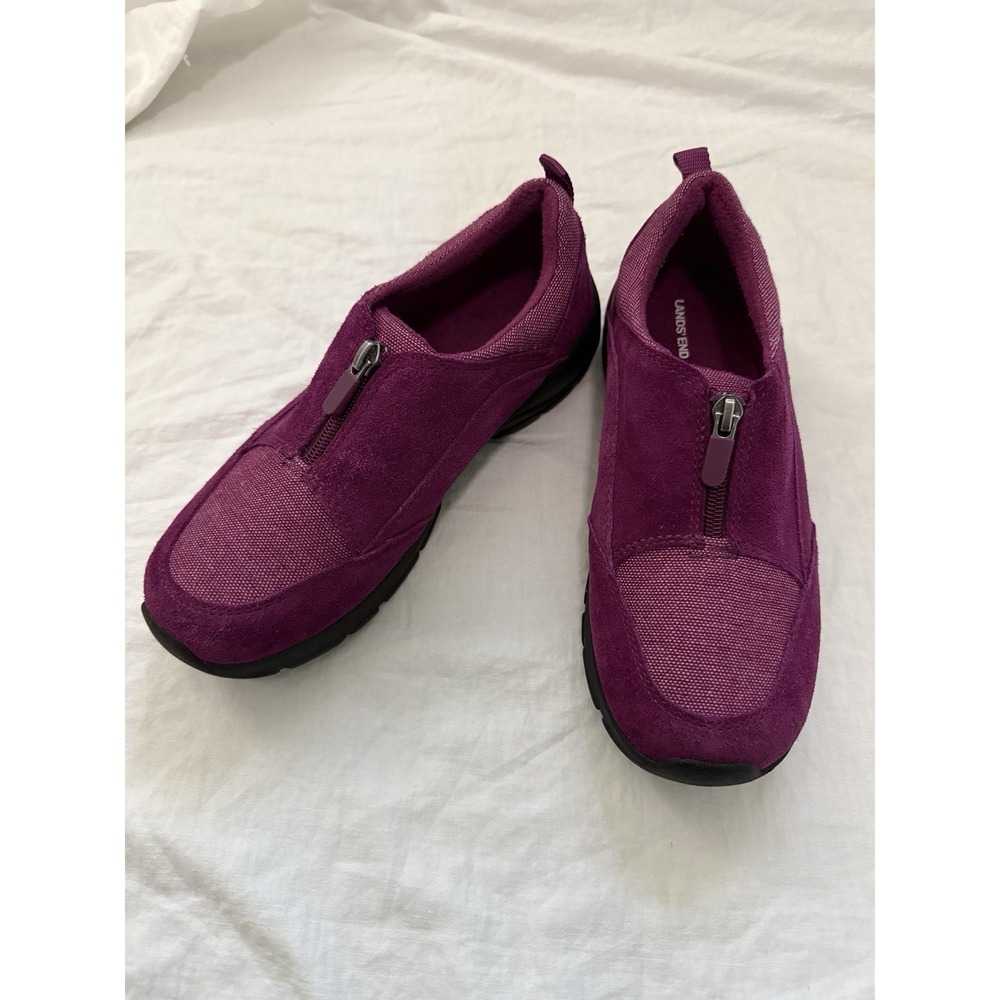 Lands End Shoes Woman's 8.5B Merlot Red Suede & Wool Zip Slip On Sneakers 519241